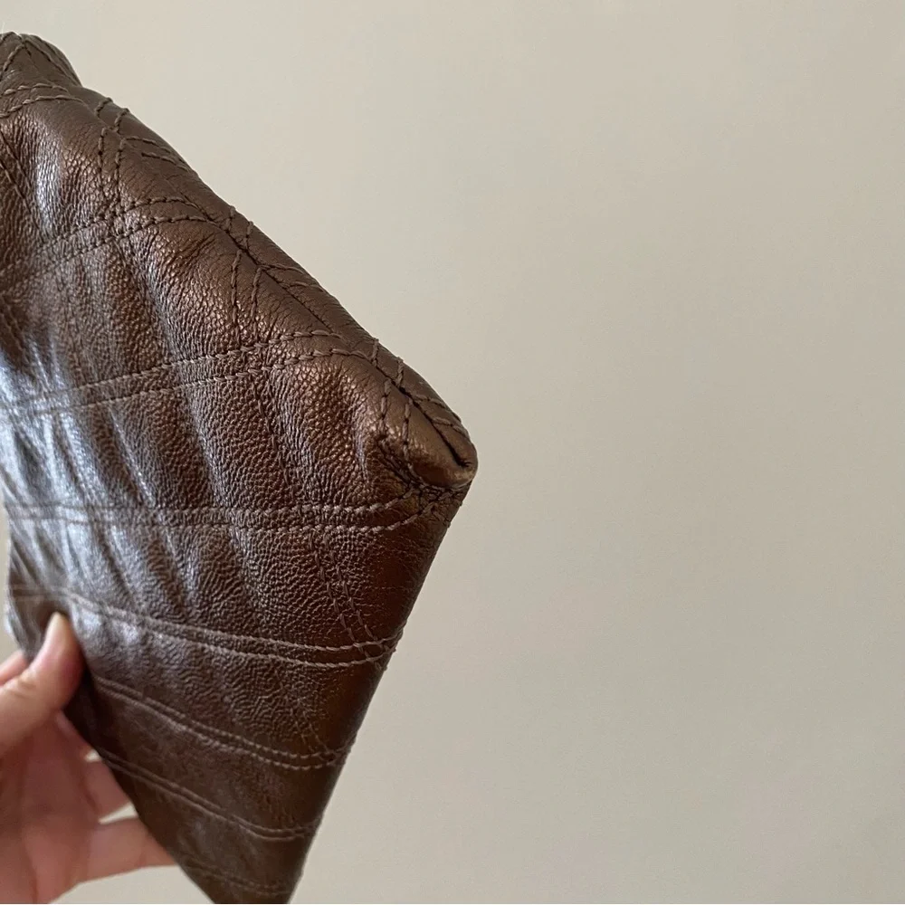 Marc Jacobs Made in Italy Brown Metallic Quilted Leather Wristlet Clutch Pouch